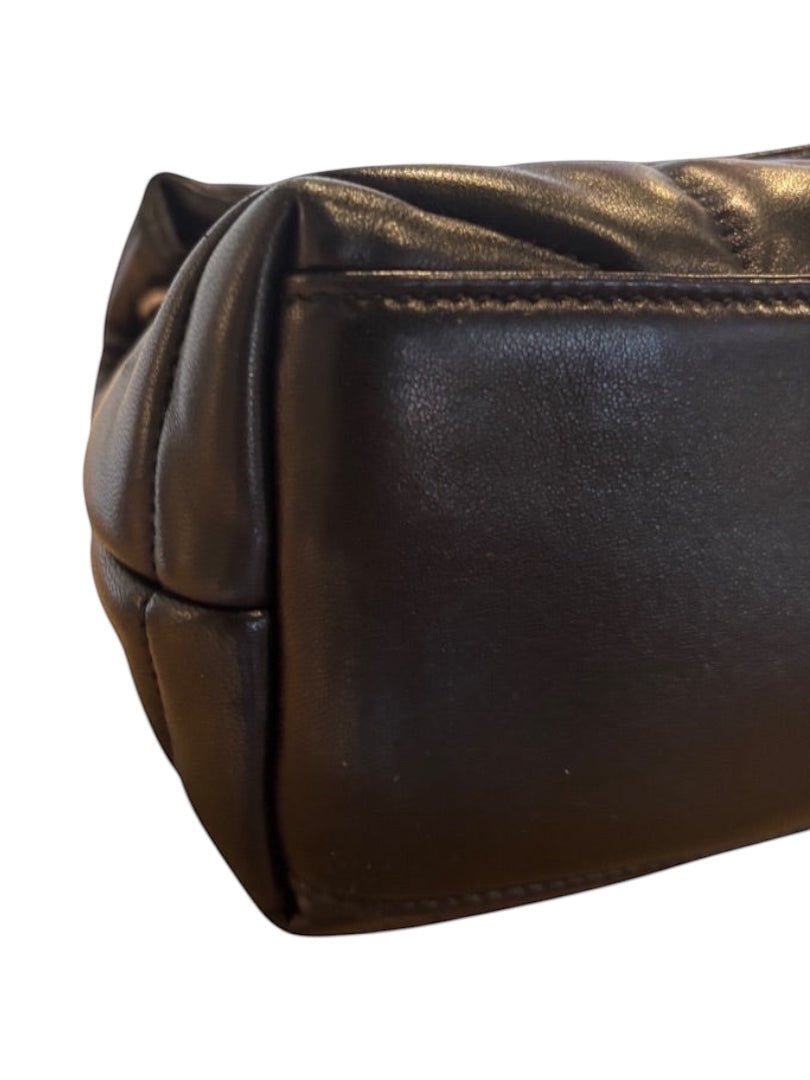 Posh Purse Co. black quilted leather Saint Laurent Loulou Puffer bag with chevron pattern and YSL logo.