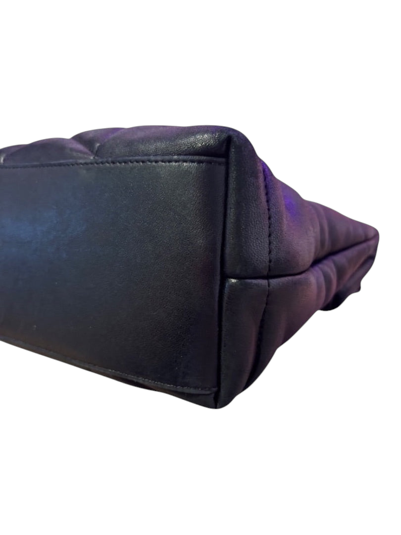 Posh Purse Co black quilted leather Saint Laurent LouLou Puffer shoulder bag with black hardware.