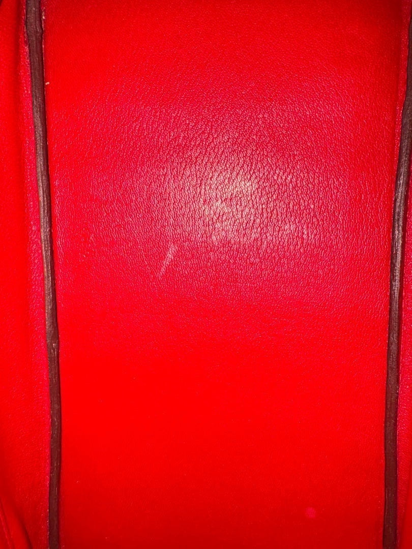 Posh Purse Co Braise red crocodile Birkin 30 handbag with palladium hardware. Interior view showing textured leather.
