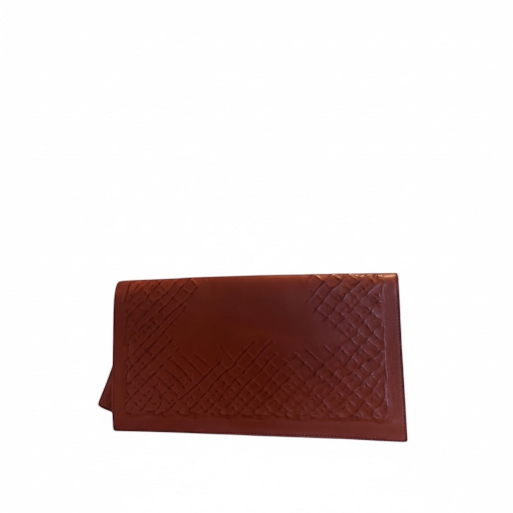 Posh Purse Co brown leather Bottega Veneta turnlock clutch with woven detail