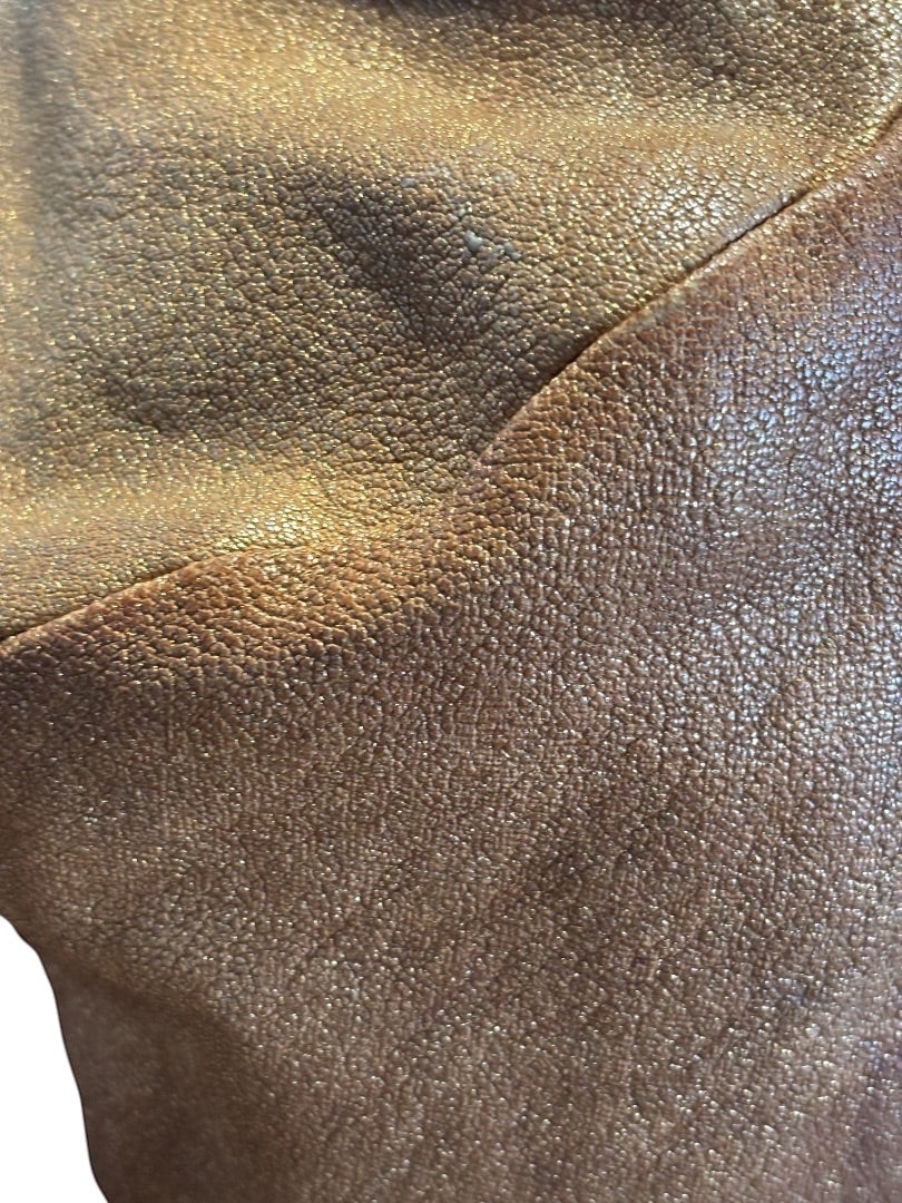Posh Purse Co Chloé metallic gold leather satchel bag with textured finish and elegant stitching.