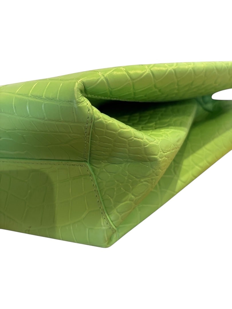 Posh Purse Co bright green croc embossed leather doll bag with a slouchy silhouette.