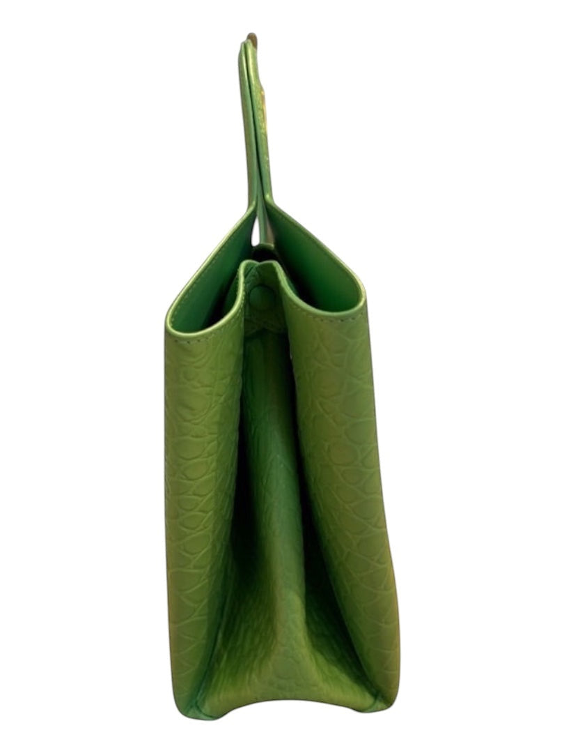 Posh Purse Co green croc embossed doll bag with top handle.