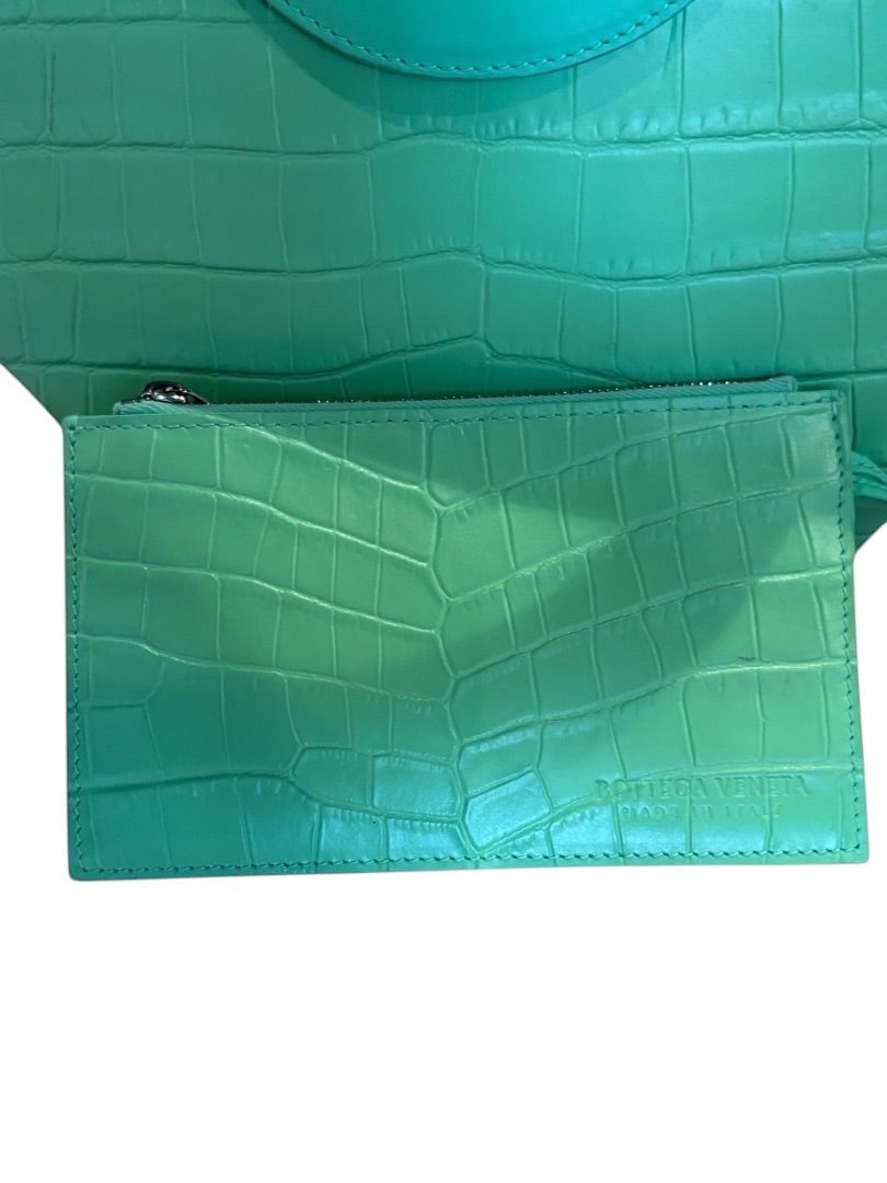 Posh Purse Co green croc embossed doll bag with matching card holder.