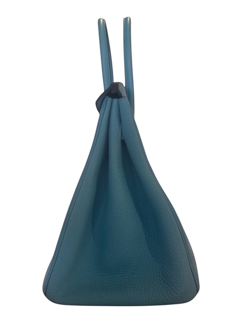 Posh Purse Co Hermes Birkin 35 Togo leather handbag in Bleu du Nord with palladium hardware.