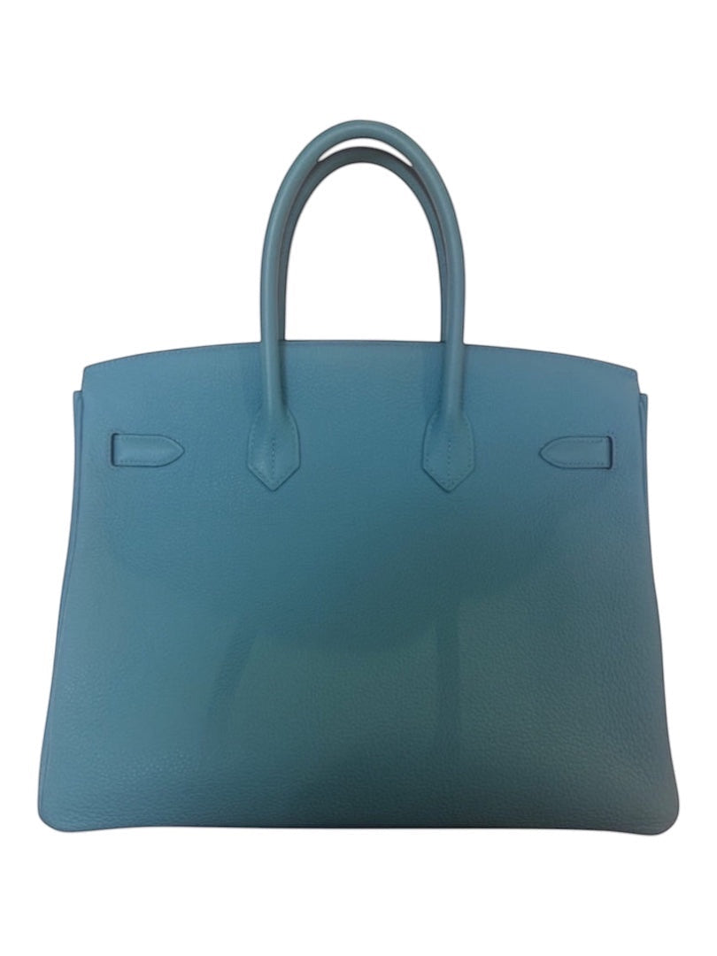 Posh Purse Co Hermes Birkin 35 Bleu du Nord Togo leather handbag with palladium hardware.