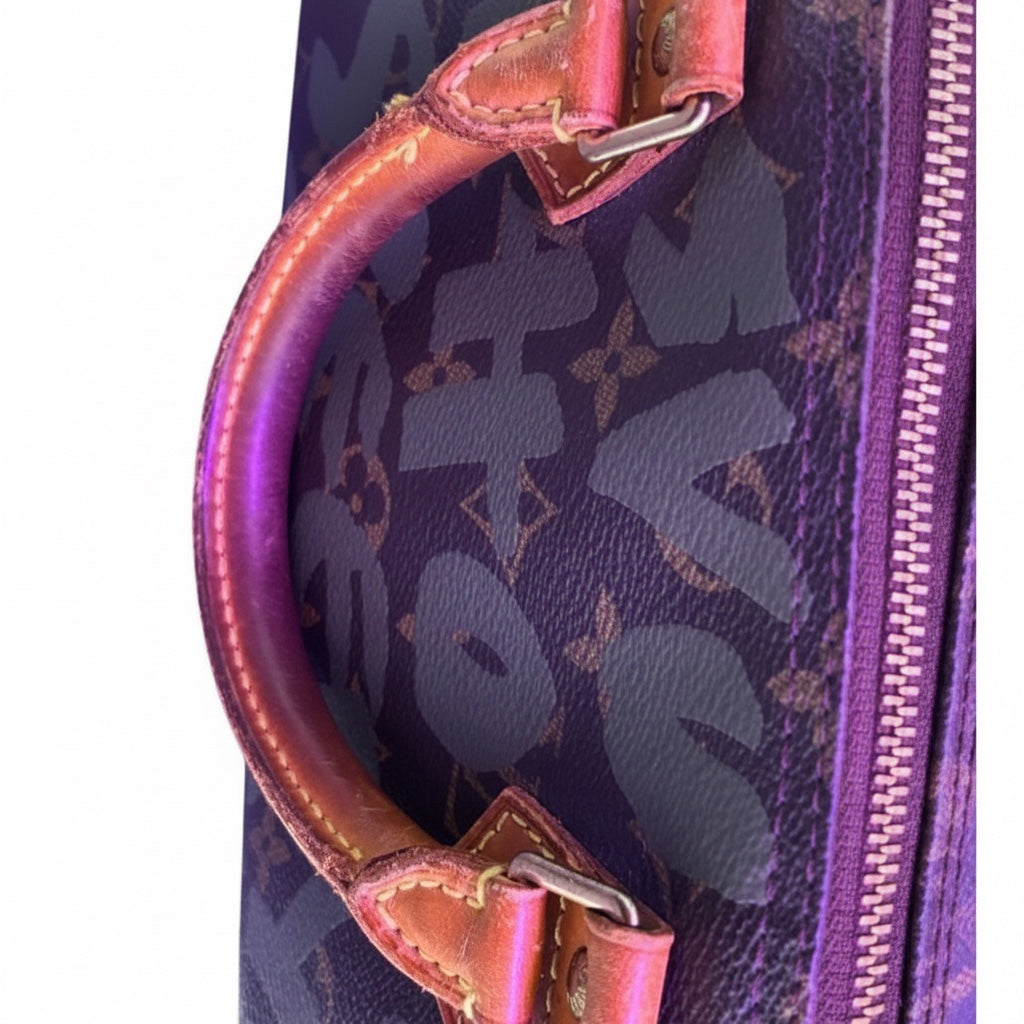 Posh Purse Co Louis Vuitton Graffiti Stephen Sprouse Speedy bag with brown leather trim and brass hardware.