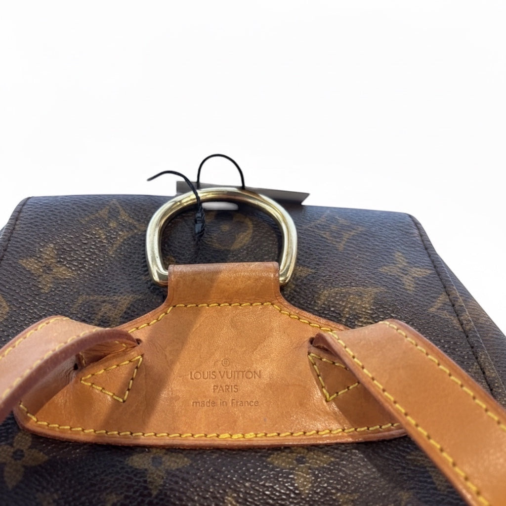 Posh Purse Co. Louis Vuitton Monogram Montsouris backpack with vachetta leather trim and gold-tone hardware.
