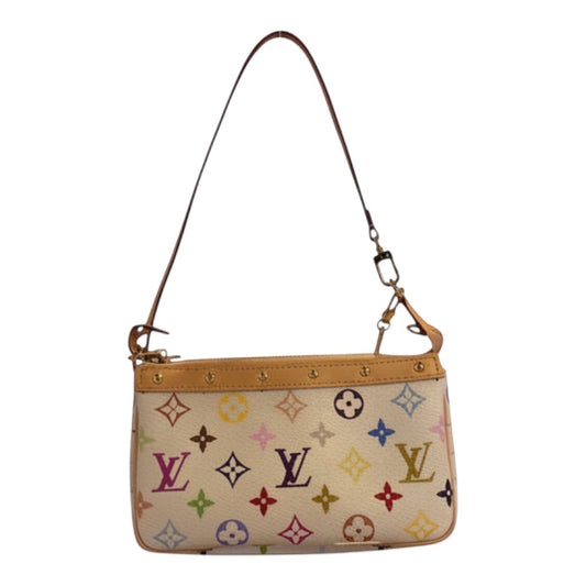 Posh Purse Co Louis Vuitton x Takashi Murakami Multicolor Pochette Accessories with vachetta leather trim and gold-tone hardware.