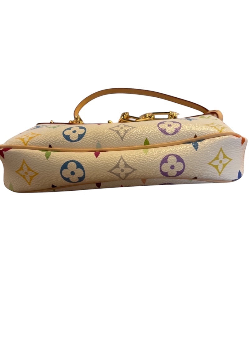 Posh Purse Co Louis Vuitton x Takashi Murakami Multicolor Pochette Accessories with vachetta leather trim and gold-tone hardware.