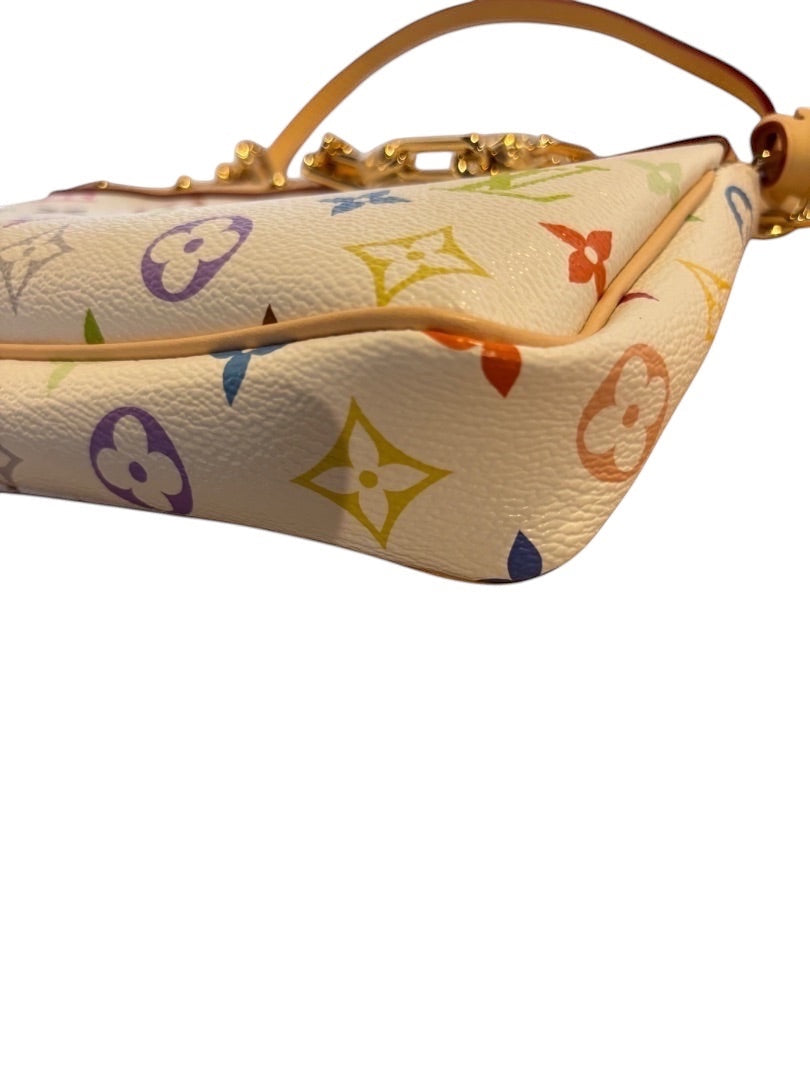 Posh Purse Co Louis Vuitton x Takashi Murakami Multicolor Pochette Accessories with vachetta leather trim and gold-tone hardware.