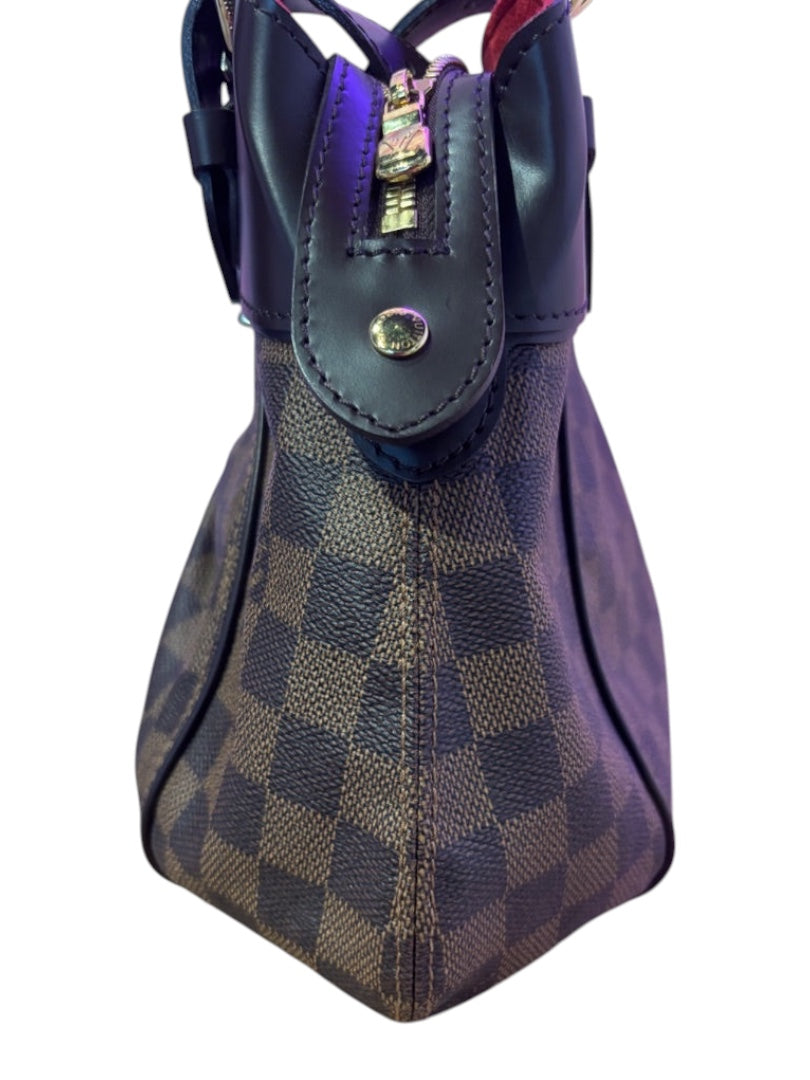 Posh Purse Co. Louis Vuitton Sistina Damier Ebene canvas handbag with gold hardware and leather trim.