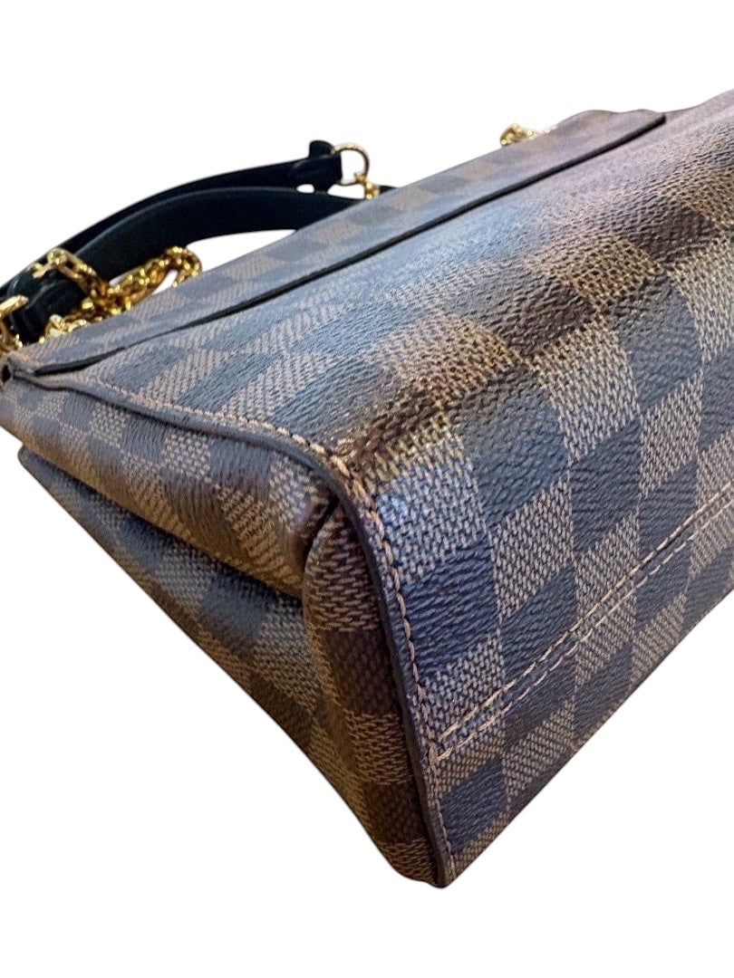 Posh Purse Co. Louis Vuitton Vavin bag in Damier Ebene canvas with gold chain strap.