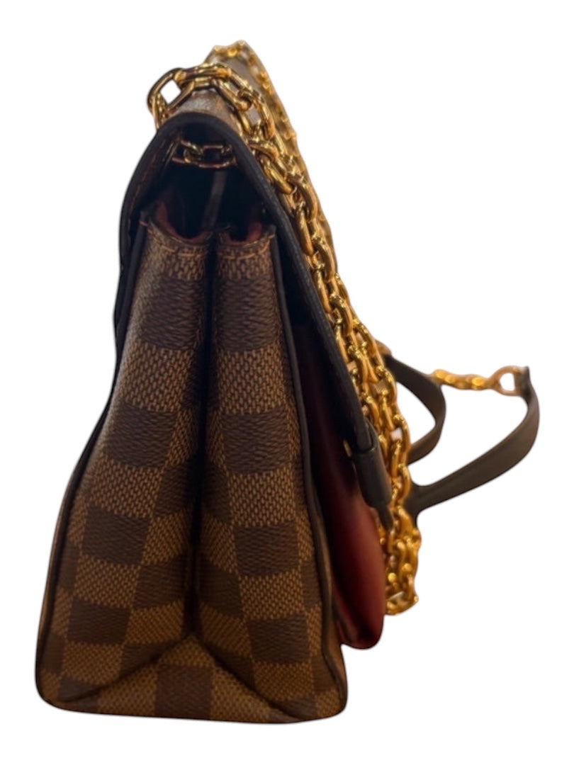 Posh Purse Co. Louis Vuitton Vavin bag in Damier Ebene canvas with gold chain strap.