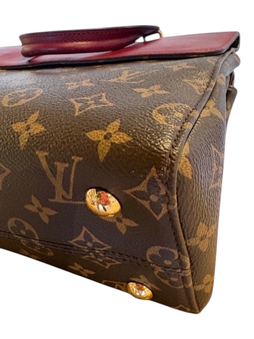Posh Purse Co Louis Vuitton Venus Monogram Canvas tote bag with burgundy leather trim and gold-tone hardware.