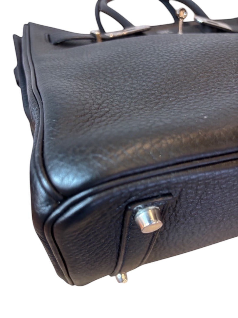 Posh Purse Co Noir Hermes Birkin 35 Togo leather handbag with palladium hardware. Pebbled texture, classic black.