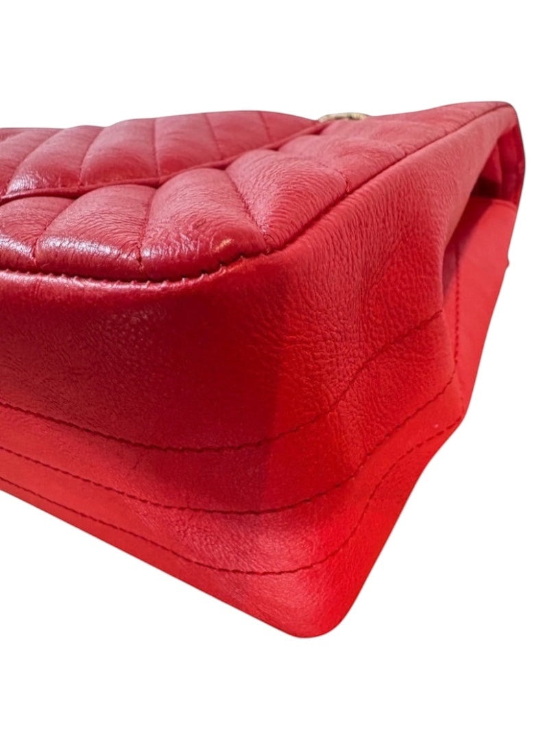Posh Purse Co. red chevron quilted leather Chanel 2.55 Reissue double flap handbag with Mademoiselle lock.