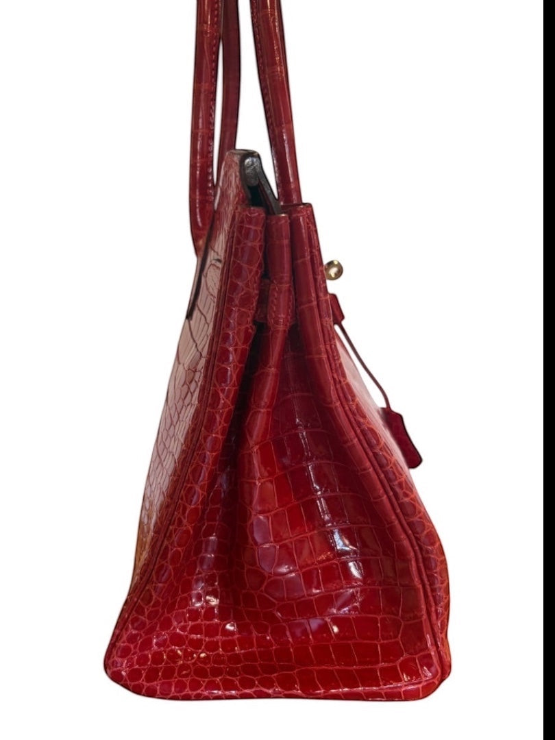 Posh Purse Co red crocodile Birkin 30 handbag with palladium hardware and top handle.