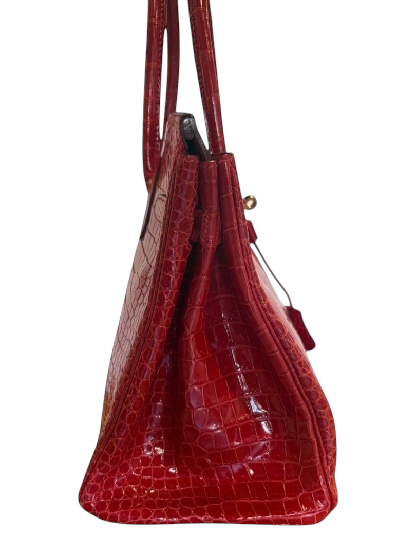 Posh Purse Co red crocodile Birkin 30 handbag with palladium hardware and top handle.