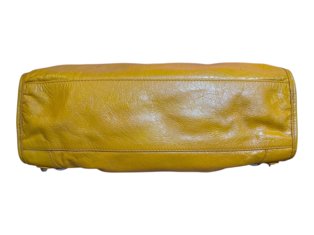 Posh Purse Co. yellow Balenciaga Agneau City Bag made of soft lambskin leather with signature hardware.